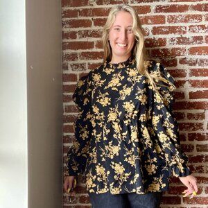 SHEIN Curve preppy black floral blouse